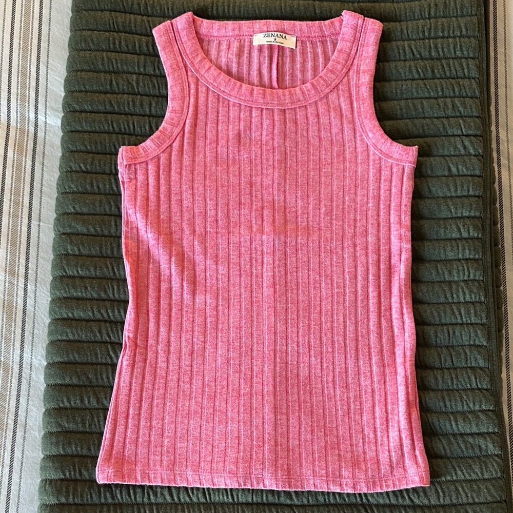 Zenana Outfitters Pink Ribbed Tank Top